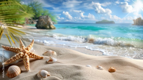 Fototapeta Naklejka Na Ścianę i Meble -  Display sea place for products sand sun beach