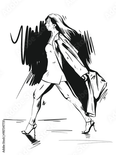 Fashion illustration, fashionable woman