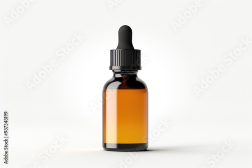 A photorealistic image of an amber glass dropper bottle, isolated on a white background.