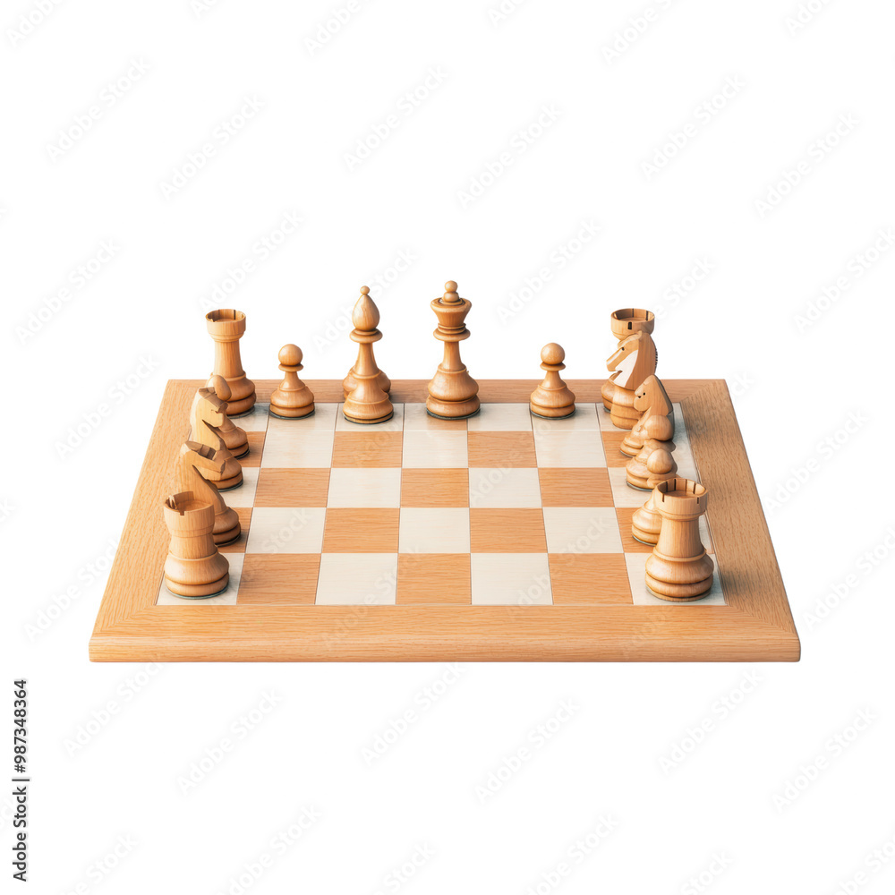 Wooden Chess Set on Board in Studio Lighting on transparent background Wooden Chess Set on Board in Studio Lighting on transparent background