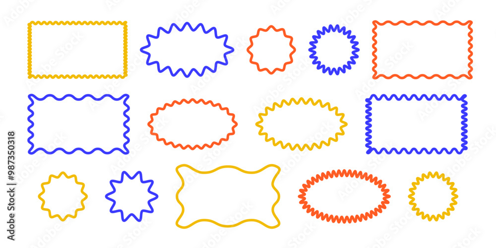 Cloudy wave frame vector set. Wavy scalloped doodle drawn style for decoration, funky zigzag, retro style shapes, line frame empty inside. Cloudy wave frame vector set. Wavy scalloped doodle drawn style for decoration, funky zigzag, retro style shapes, line frame empty inside.