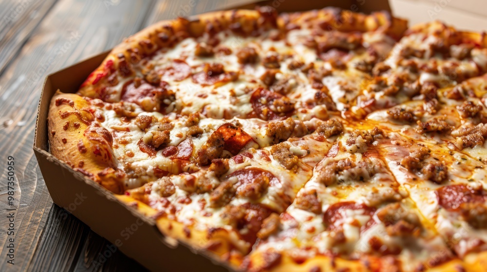 Leftover pizza in a box after lunch or dinner Fast food home delivery food Leftover pizza in a box after lunch or dinner Fast food home delivery food
