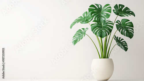 Isolated potted monstera with lush green leaves, perfect for home decoration photo