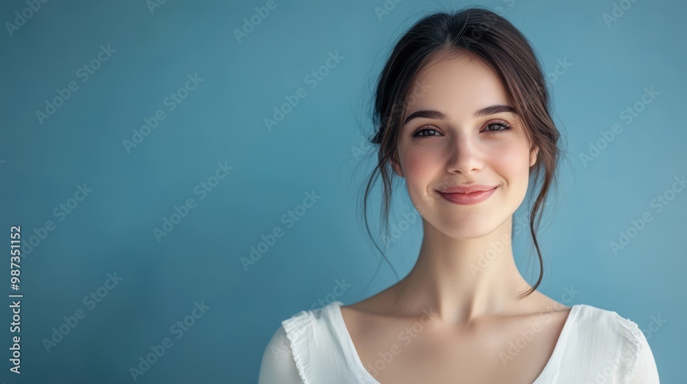 Radiant Expectant Mother in Minimalist Blue Studio with Copy Space Radiant Expectant Mother in Minimalist Blue Studio with Copy Space
