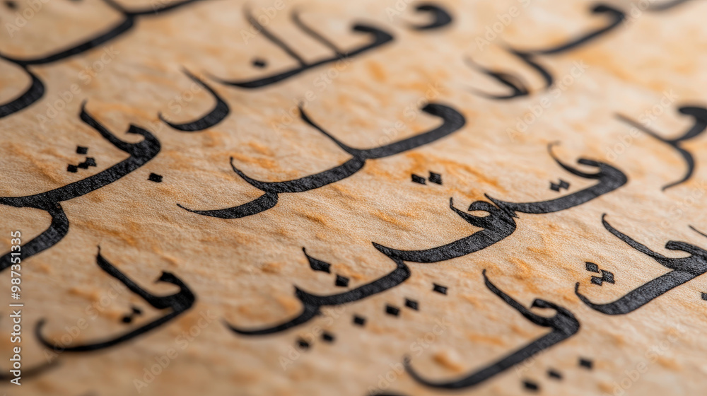 Close-up of calligraphy strokes on parchment, emphasizing the beauty of written form Close-up of calligraphy strokes on parchment, emphasizing the beauty of written form