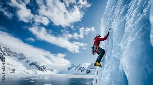 Wallpaper Mural Ice climbing, climbing on an ice wall, blue sky with white clouds Torontodigital.ca