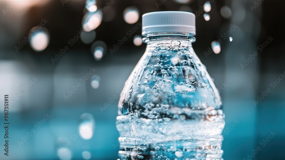 This image features a close-up view of water droplets forming on the surface of a plastic water bottle, capturing the essence of freshness, hydration, and purity in a single frame. This image features a close-up view of water droplets forming on the surface of a plastic water bottle, capturing the essence of freshness, hydration, and purity in a single frame.