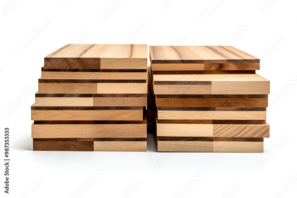 A stack of oak wood planks with their distinctive light and dark stripes, showcasing the natural beauty of this versatile hardwood A stack of oak wood planks with their distinctive light and dark stripes, showcasing the natural beauty of this versatile hardwood