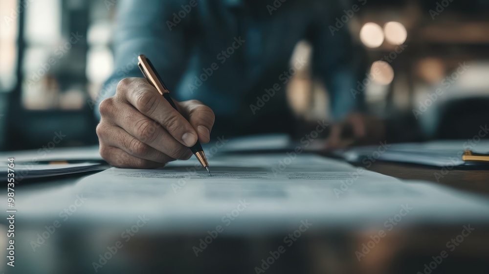 A close-up image of a person signing a formal document with a black pen, focusing on the hand and the document on a desk in a professional setting. A close-up image of a person signing a formal document with a black pen, focusing on the hand and the document on a desk in a professional setting.