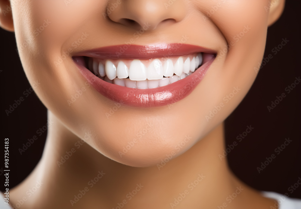 Obraz premium Closeup of woman smiling with beautiful and perfect teeth