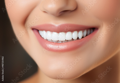 Closeup of woman smiling with beautiful and perfect teeth