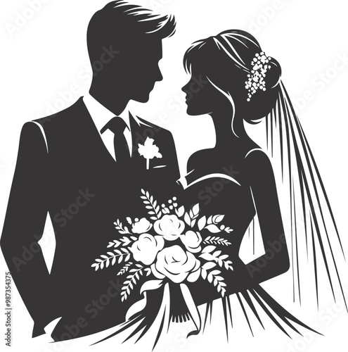 weeding husband wife, romantic couple and Kissing couple silhouette vector design.