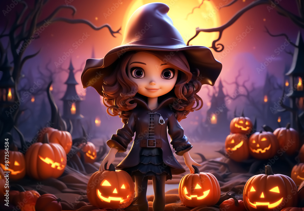 Halloween time with a little cute witch cartoon Halloween time with a little cute witch cartoon