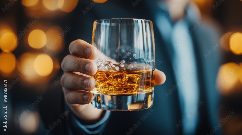 A close-up shot of a man’s hand holding a glass of whiskey, capturing the rich amber liquid with a blurry, warm-toned background creating an inviting atmosphere. A close-up shot of a man’s hand holding a glass of whiskey, capturing the rich amber liquid with a blurry, warm-toned background creating an inviting atmosphere.