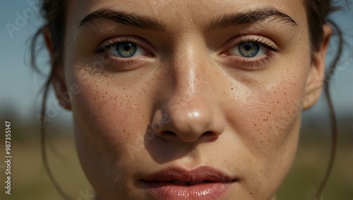 Close-up of a woman's face showing facial muscles.