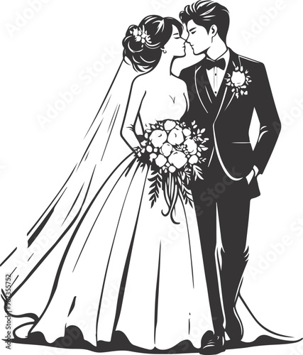 weeding husband wife, romantic couple and Kissing couple silhouette vector design.