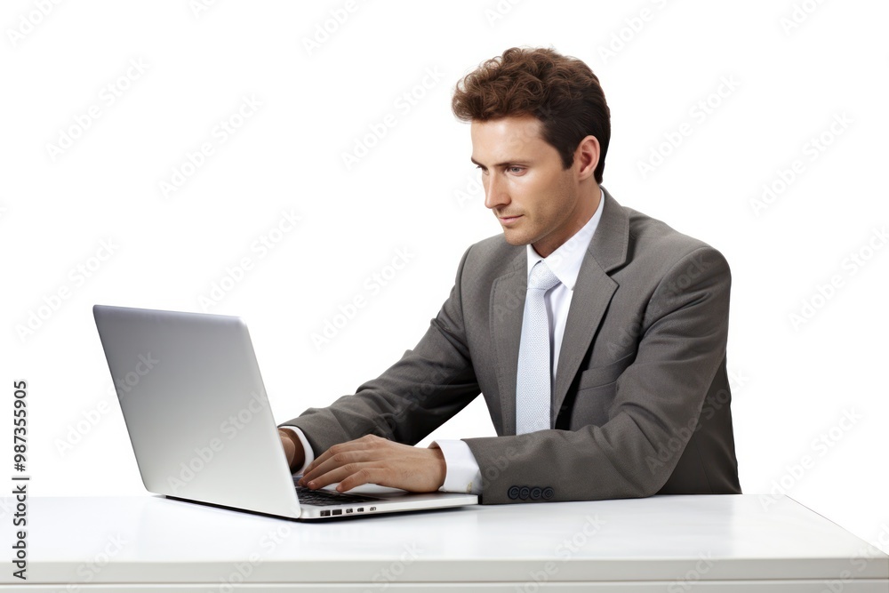 A top executive sitting at a desk and working on a laptop A top executive sitting at a desk and working on a laptop