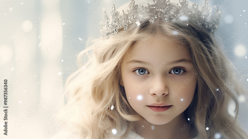 Little cute girl wearing a crown on her head, Snow background. Little cute girl wearing a crown on her head, Snow background.
