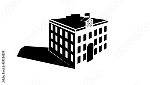 school building, black isolated silhouette