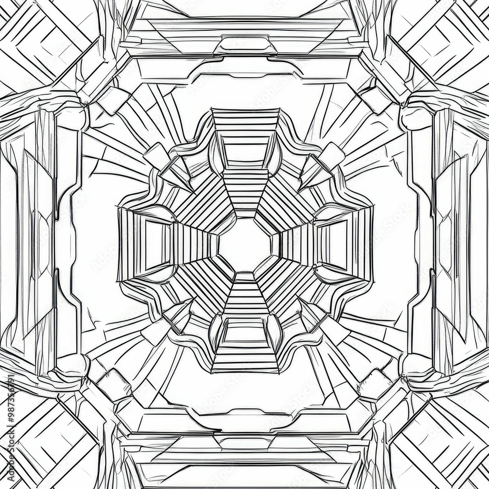  mandala coloring book page, clean line, thick lines, black and white, white background 3D