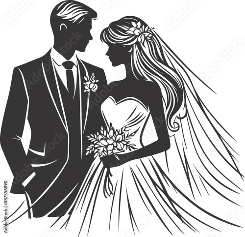 weeding husband wife, romantic couple and Kissing couple silhouette vector design.