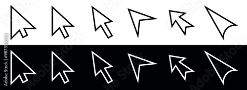 Outline corsor collection in black and white color. Set of Cursor in Different shapes. Vector illustration isolated on Black and White background.