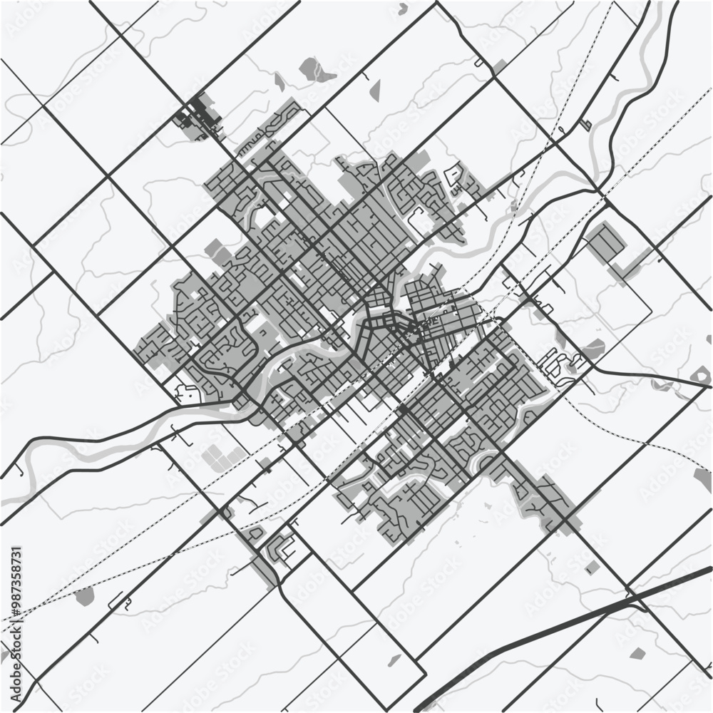 Fototapeta premium Map of Chatham in Canada in grayscale. Contains layered vector with roads water, parks, etc.