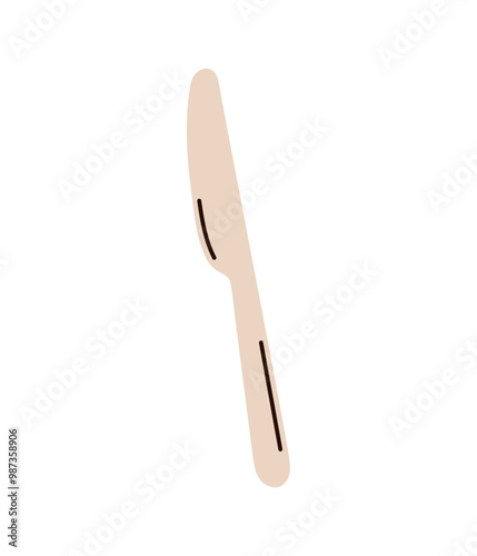 Kitchen tool, cooking spoon, table knife, tablespoon, culinary utensil, kitchenware, metal spoon and steel fork, flatware top view, eating tools isolated on white background flat vector illustration.
