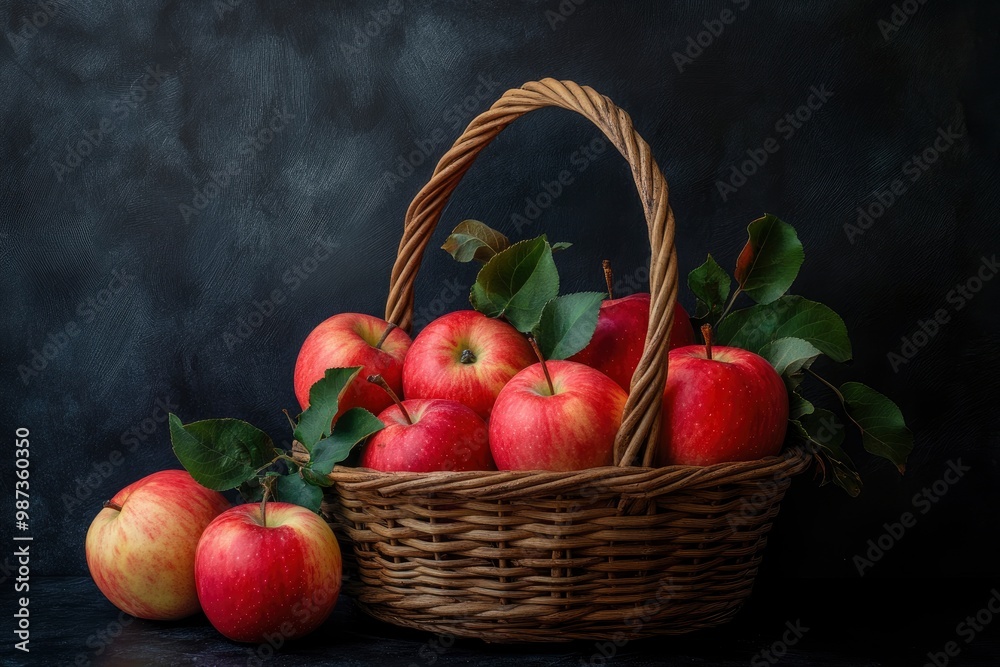 apples in basket on black backdrop , ai apples in basket on black backdrop , ai