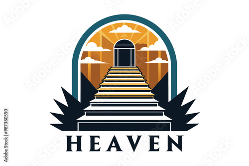 A creative logo design showcasing stairs that rise into clouds, embodying a heavenly atmosphere of hope and serenity.