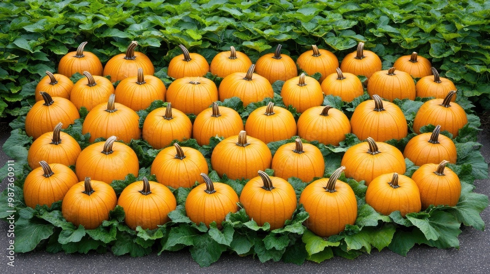 A lively pumpkin patch filled with pumpkins, cornfields, and mountains in the background A lively pumpkin patch filled with pumpkins, cornfields, and mountains in the background