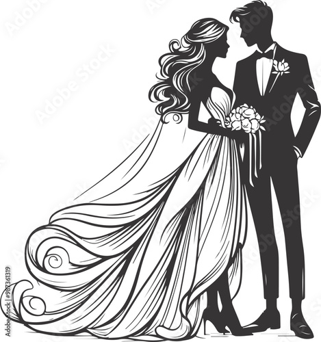 weeding husband wife, romantic couple and Kissing couple silhouette vector design.
