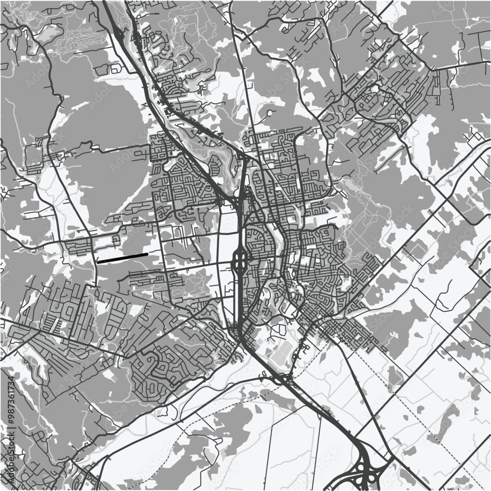 Naklejka premium Map of Saint-Jerome in Canada in grayscale. Contains layered vector with roads water, parks, etc.