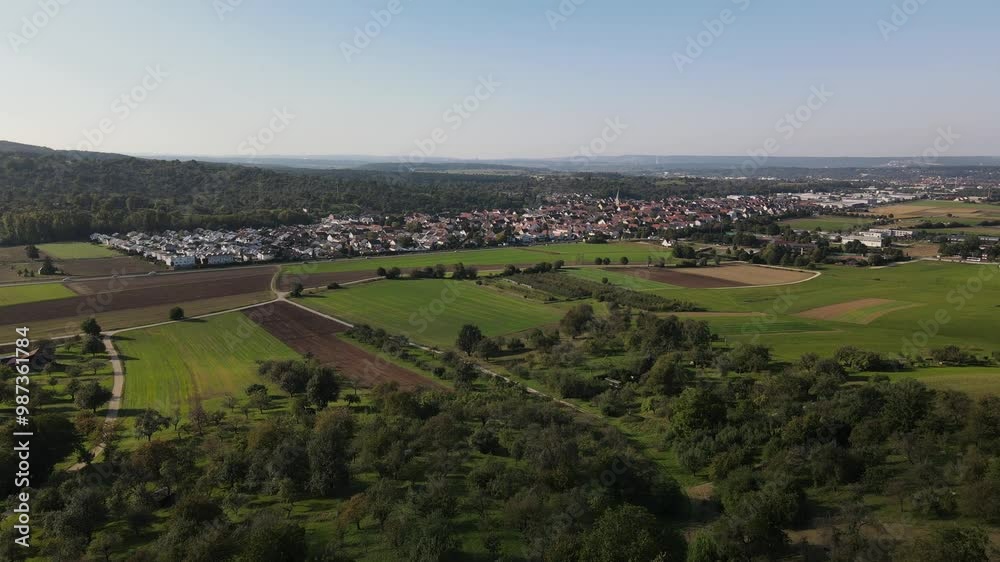 A flight above Dettingen Teck towards the Castle Teck which is located high above the mountain A flight above Dettingen Teck towards the Castle Teck which is located high above the mountain
