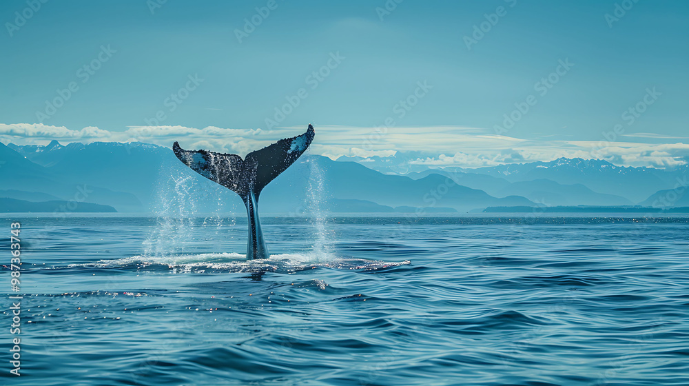 Fototapeta premium The majestic tail of a whale breaking the ocean's surface