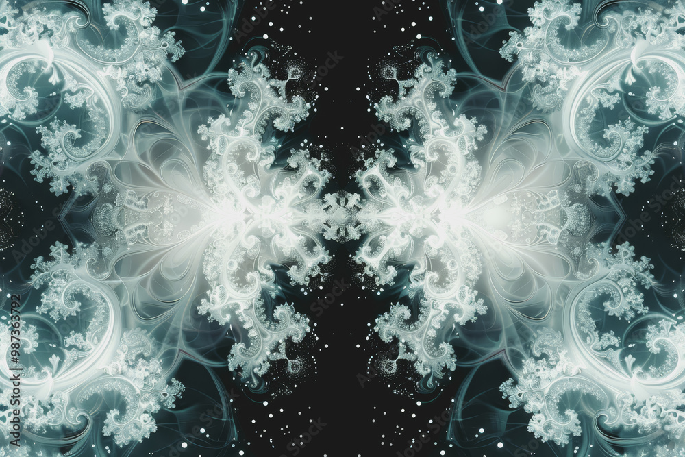 Obraz premium Imagine white particles forming intricate patterns on a solid black background.