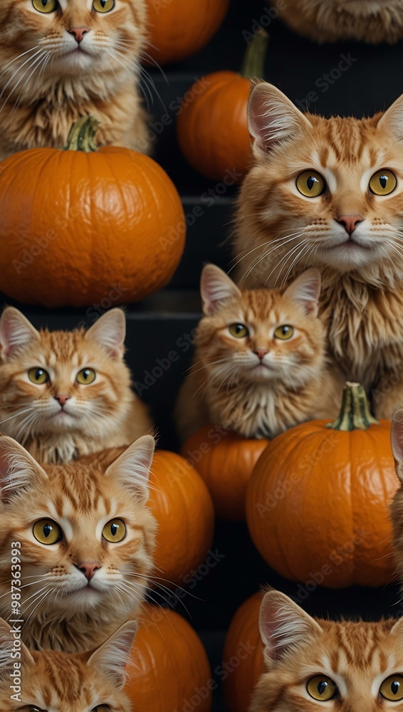 Cute cats with pumpkins for Halloween. Cute cats with pumpkins for Halloween.