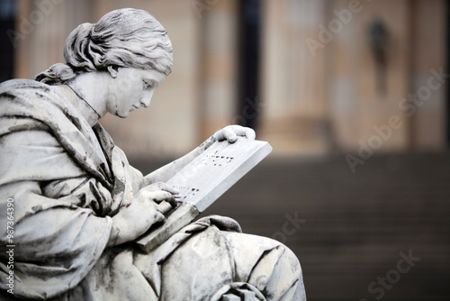 Bild auf Leinwand Statue of a Muse From Friedrich Schiller\'s Work on Gendarmenmarkt in Berlin