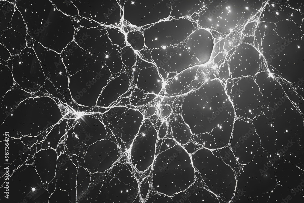 Fototapeta premium Imagine white particles forming intricate patterns on a solid black background.