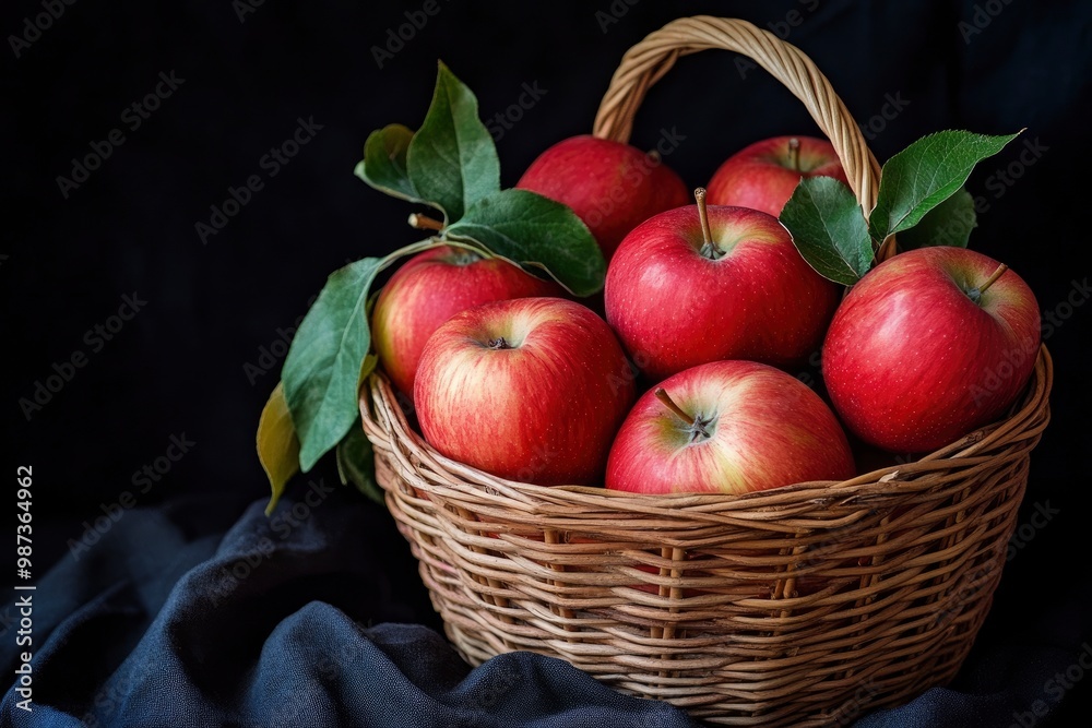apples in basket on black backdrop , ai apples in basket on black backdrop , ai