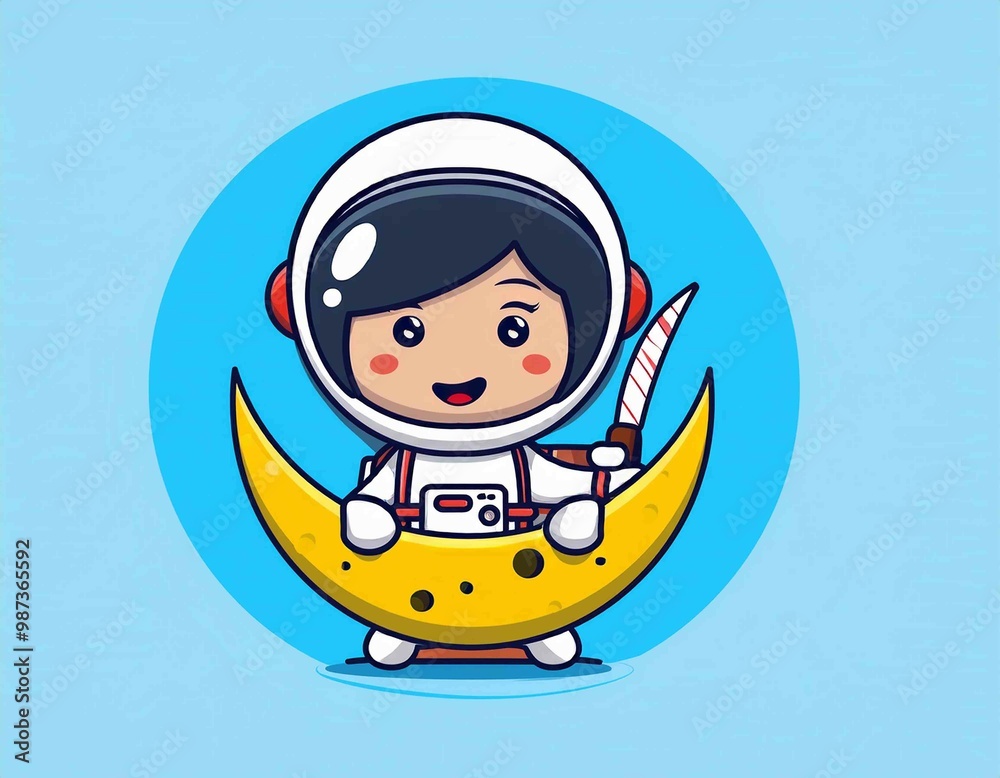 Cute Astronaut With Sickle Moon Cartoon Vector Cute Astronaut With Sickle Moon Cartoon Vector
