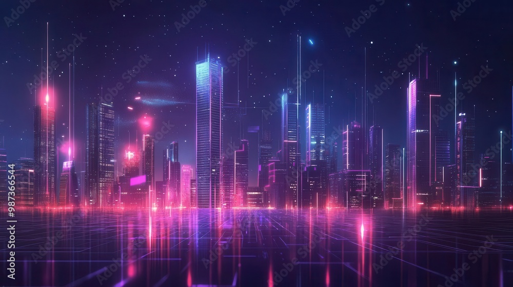 futuristic smart city with interconnected network urban technology concept digital illustration futuristic smart city with interconnected network urban technology concept digital illustration