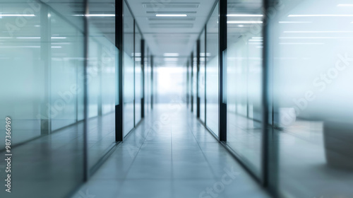 Wallpaper Mural Modern corporate office with glass walls. Contemporary business interior design. Abstract reflections in minimalist workspace. Clean lines in professional. Perspective view of corporate architecture. Torontodigital.ca