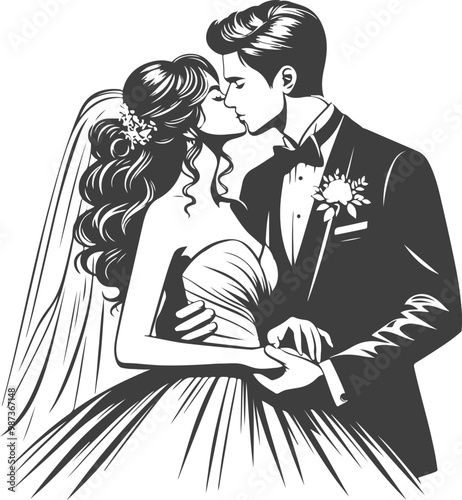 weeding husband wife, romantic couple and Kissing couple silhouette vector design.