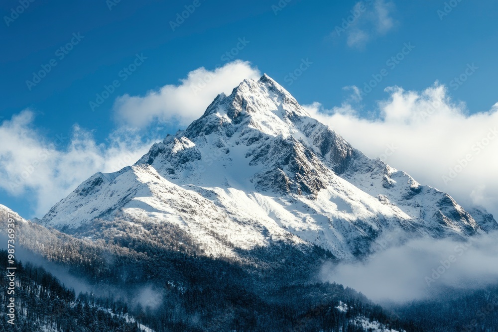 Mountain peak in snow, Zakopane, Poland, ai