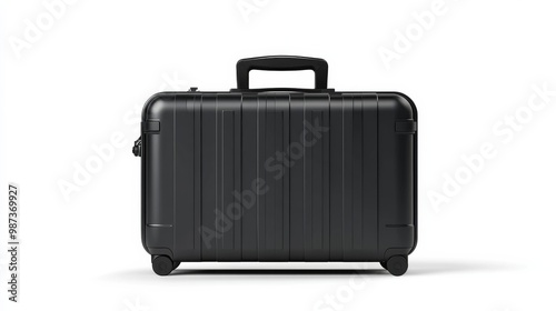 A sleek black suitcase with wheels.