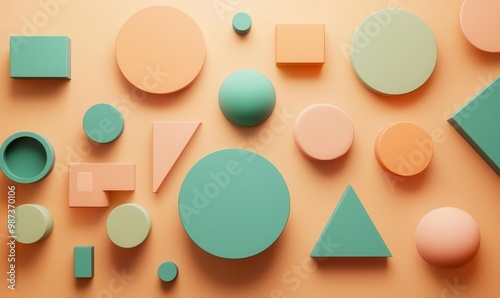 Colorful Geometric Shapes on Peach Background - Pastel Abstract Art photo