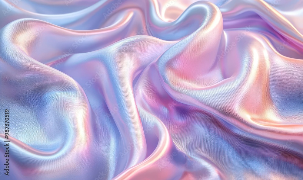 Elegant Pastel Silk Fabric with Iridescent Shimmer in Soft Pink and Blue Tones Elegant Pastel Silk Fabric with Iridescent Shimmer in Soft Pink and Blue Tones