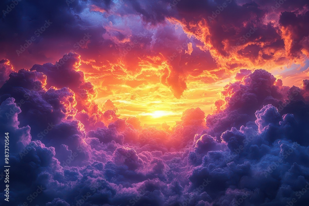 Fototapeta premium Vivid Sunset with Colorful Dramatic Clouds in the Sky