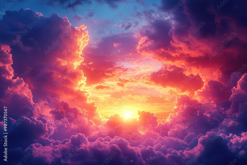 Fototapeta premium Dramatic Sunset with Vibrant Pink and Purple Clouds